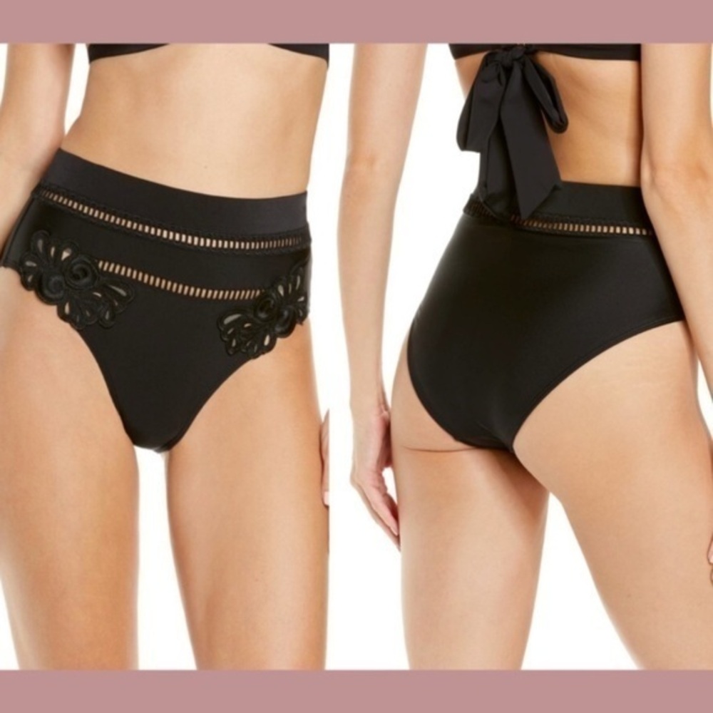 NWT River Island Resort high waisted bikini bottom with hole detail in Black